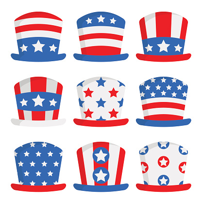 Collection Of Top Hats With Independence Day Theme