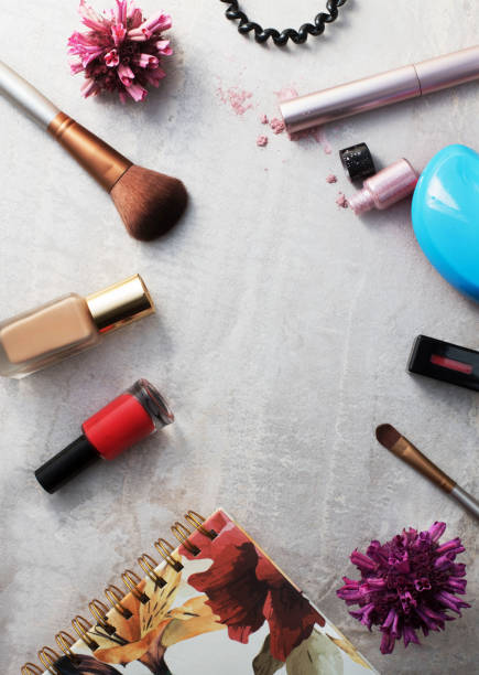 istock Beauty products, everyday makeup vibrant background, top view 834975796