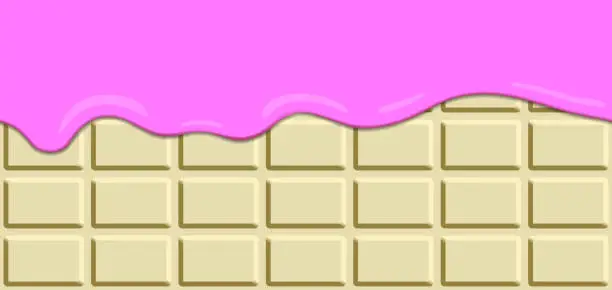 Vector illustration of Pink cream melted on white chocolate bar background.