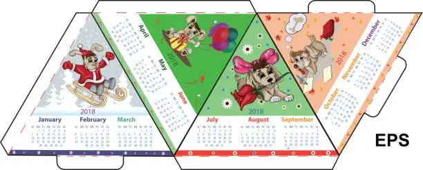 Vector illustration of Layout of the A4 calendar for 2018 of the earth dog
