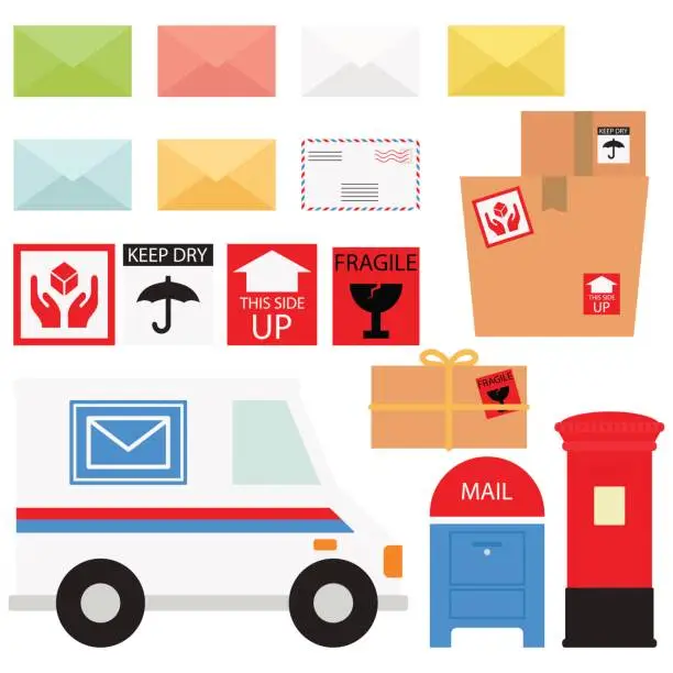 Vector illustration of Mail Service / Snail Mail And Packages In White Background