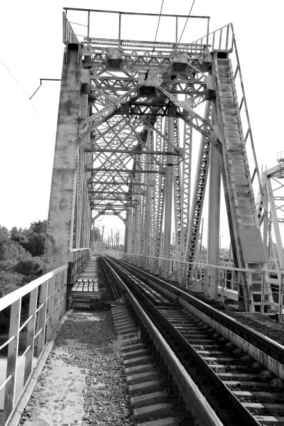 istock Railway metal bridge perspective view 835004356