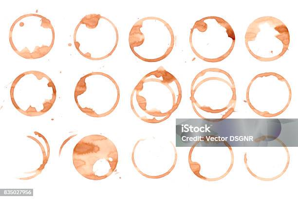 Set Of Coffee And Tea Stains Isolated Stock Photo - Download Image Now - Ring - Jewelry, Stained, Coffee - Drink