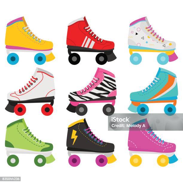 Retro Roller Skates In White Background Stock Illustration - Download Image Now - Roller Skate, Vector, Child