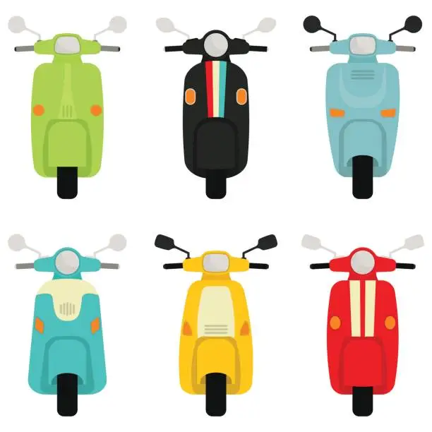 Vector illustration of Retro Scooter Collection In White Background