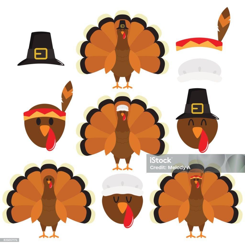 Thanksgiving Turkeys In White Background Turkeys Dressed Up For Thanksgiving Turkey - Bird stock vector