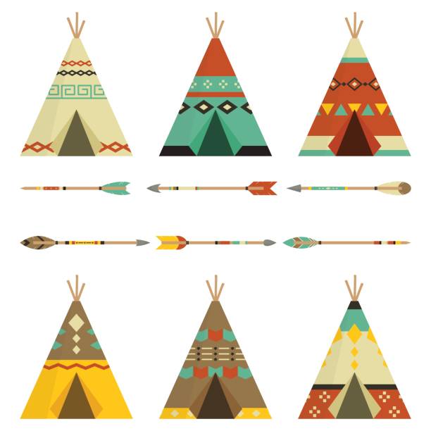 ilustrações de stock, clip art, desenhos animados e ícones de tee pee and arrows rustic in white background - traditional culture asia indigenous culture india