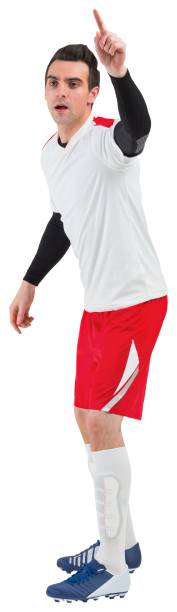 istock Football player in white raising his hand 835061768