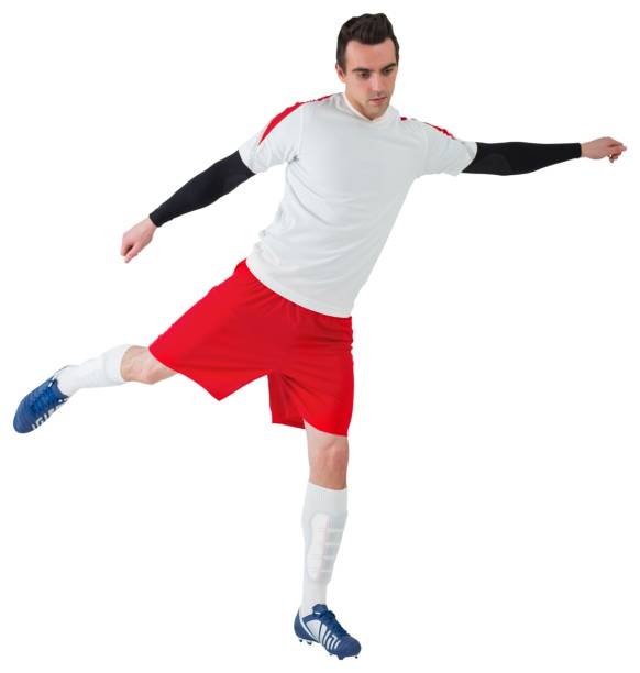 istock Football player in white kicking 835061860