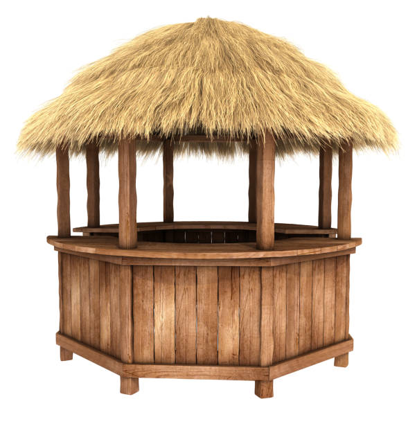 kiosco de mostrador de madera con techo de paja - thatched roof fotografías e imágenes de stock