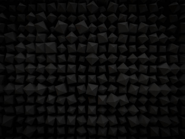 現代技術のレンダリングのためにピラミッド形の小さな抽象的な 3 d 黒背景が点在しています。トップ ビュー - pyramid pyramid shape three dimensional shape order ストックフォトと画像