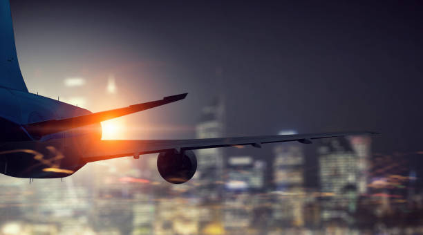 istock Silhouette of airplane in sky. Mixed media . Mixed media 835079802