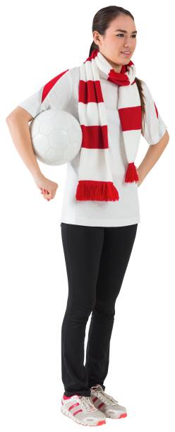 istock Smiling football fan in white 835115188