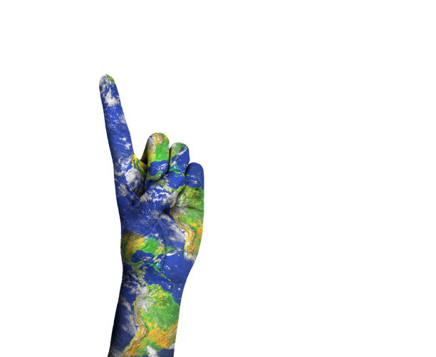 istock The Blue earth texture on a woman's hand is pointing fingers. 835124290