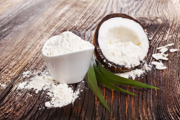 Fresh coconut flour stock photo