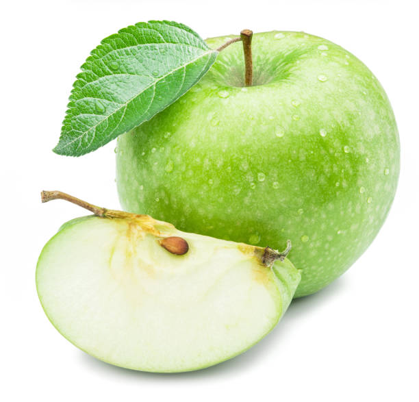 istock Ripe green apple with water drops on it. Isolated on a white background. 835143404