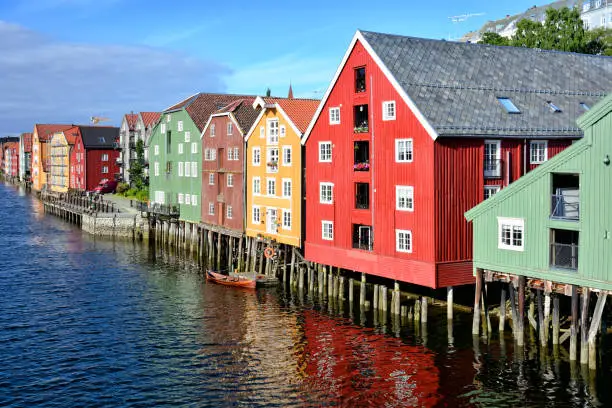 Colorful houses in old town of Trondheim, Norway