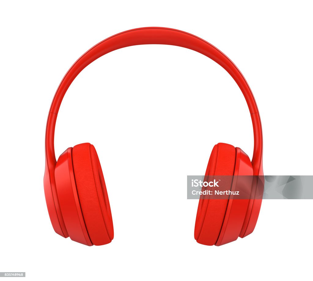 Red Headphones Isolated Red Headphones isolated on white background. 3D render Headphones Stock Photo