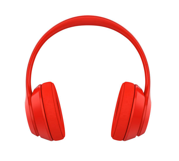 fones de ouvido vermelhos isolados - auscultador equipamento de informação - fotografias e filmes do acervo