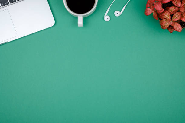 istock Minimal home office desk. Top view shot. Freelancer workplace concept 835157392