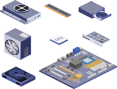 Small Rectangular Computer Parts Isometric Flat 3d Isolated Vector White Computer Computer Parts Stock ...