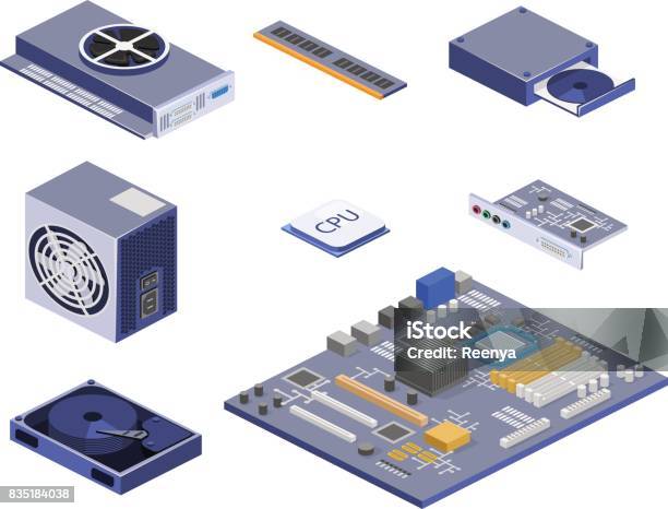 Computer Part Icon 3d Isometric Flat 3d Isolated Vector White Computer Computer Parts Stock ...