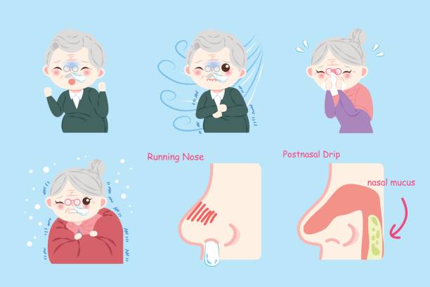 old peopele with sick problem old peopele with sick problem on blue background bloody nose stock illustrations