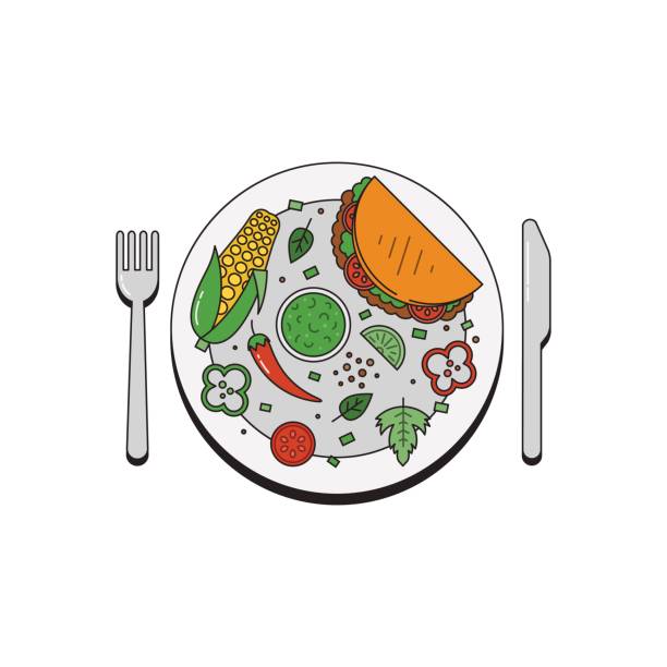 ilustraciones, imágenes clip art, dibujos animados e iconos de stock de comida en un plato - foods and drinks vegetable red chili pepper chili pepper
