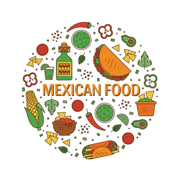 ilustraciones, imágenes clip art, dibujos animados e iconos de stock de iconos de comida mexicana - foods and drinks vegetable red chili pepper chili pepper