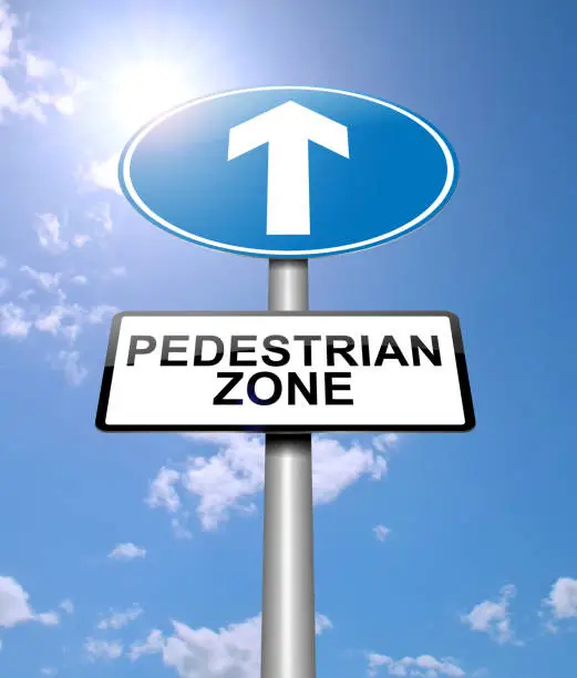 3d Illustration depicting a sign with a pedestrian zone concept.