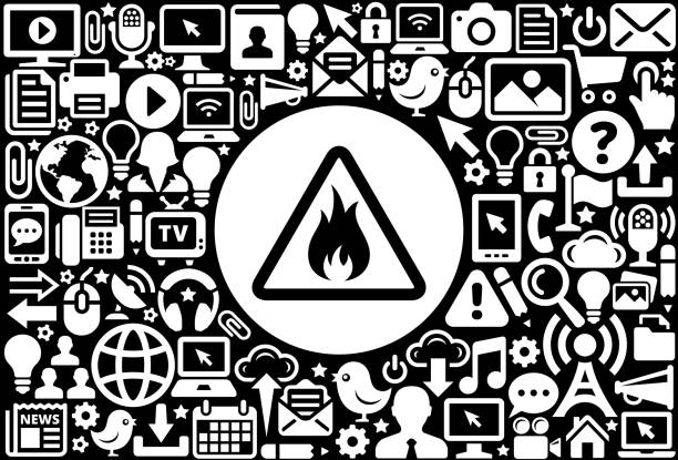 illustrations, cliparts, dessins animés et icônes de inflammables icône noir et blanc internet technology background - computer icon black and white flame symbol