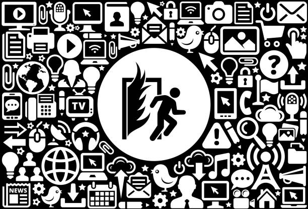 illustrations, cliparts, dessins animés et icônes de escalier de secours icône noir et blanc internet technology background - computer icon black and white flame symbol