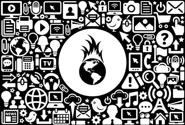 illustrations, cliparts, dessins animés et icônes de réchauffement global icône noir et blanc internet technologie fond - computer icon black and white flame symbol