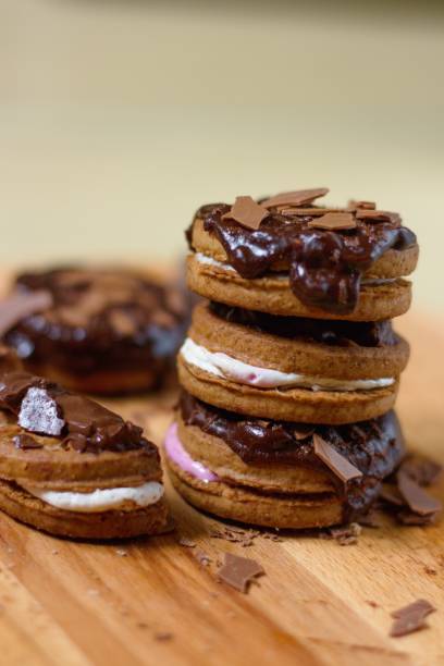 istock Sandwich cookies with marshmallow and chocolate 835271068