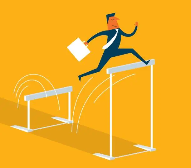 Vector illustration of Businessman jumping over hurdle