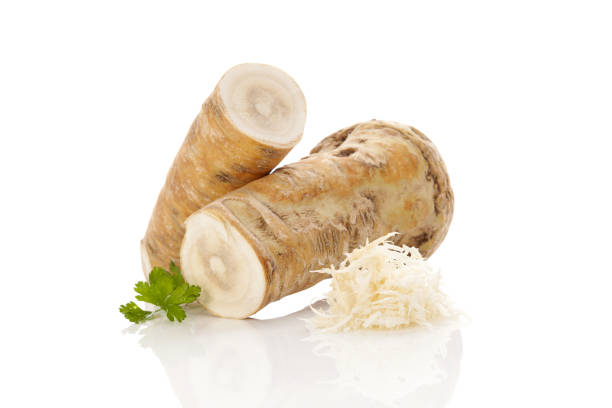 Horseradish root. Horseradish root and grated horseradish isolated on white background horseradish stock pictures, royalty-free photos & images