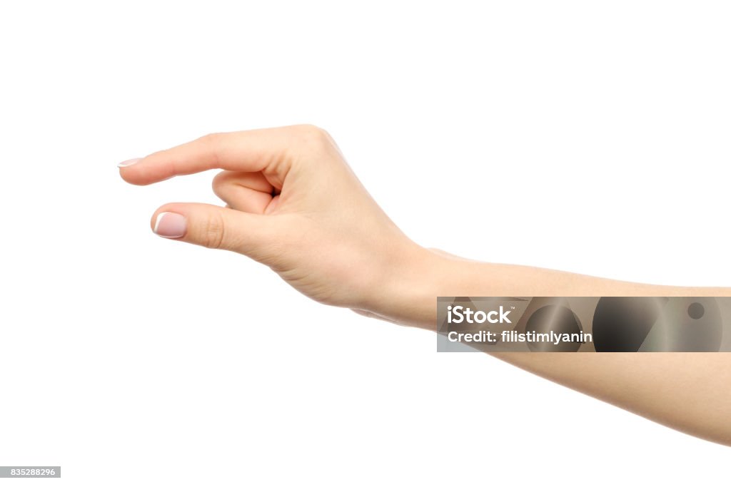 Hand showing size gesture isolated on white Hand Stock Photo