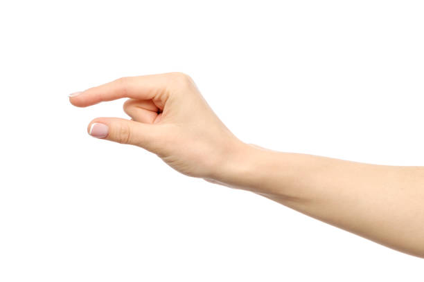 рука, показывающая жест размера, изолированный на белом - маленький стоковые фото и изображения