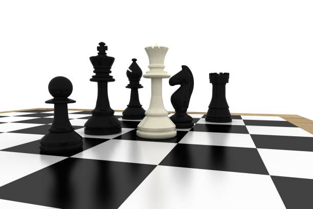 istock White queen standing with black chess pieces 835309754