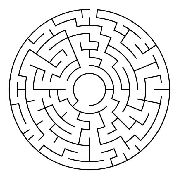 ilustrações, clipart, desenhos animados e ícones de preto de labirinto circular, isolado em um fundo branco - labirinto