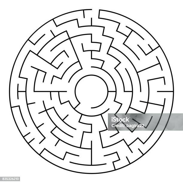 Circular Maze Black Isolated On A White Background Stock Illustration - Download Image Now