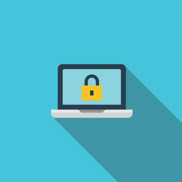 illustrazioni stock, clip art, cartoni animati e icone di tendenza di icona piatta protezione computer - password log on security security system