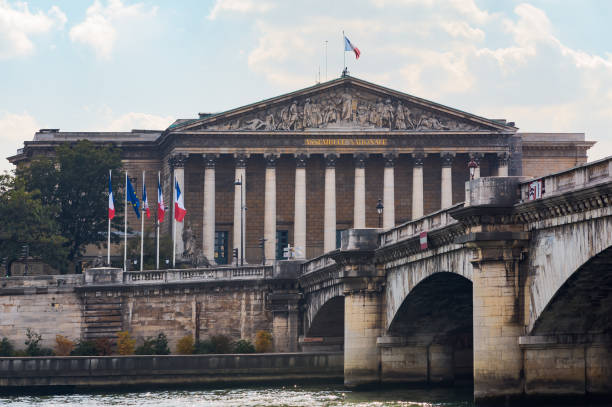 French national assembly and Concorde bridge in Paris stock photo