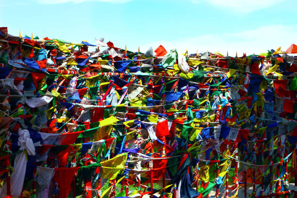 Buddhism prayer flags lungta with om mani padme hum buddhist mantra