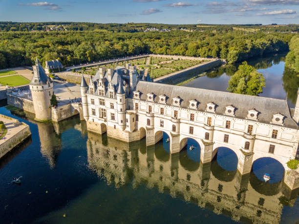 Aerial view on Chenonceaux Castle in Loire Valley, France stock photo