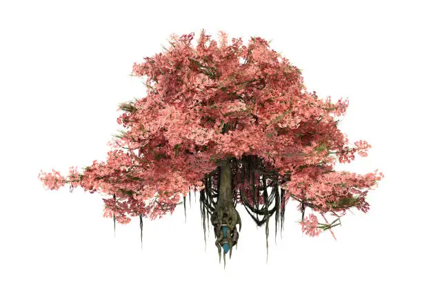 3D digital render of an anciant fairy tale tree isolated on white background