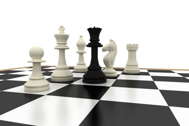 istock Black queen standing with white chess pieces 835358886