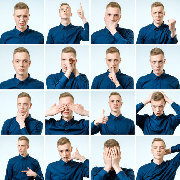 istock Set of young man's portraits with different emotions and gestures 835359242