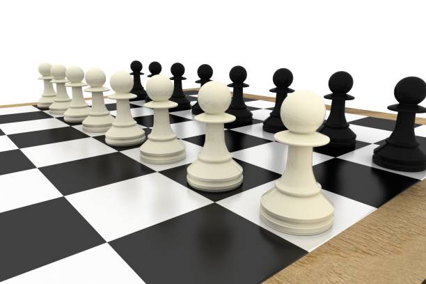 istock White and pawns facing off on board 835360386