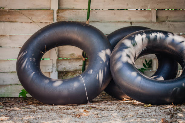 Old car tires at the recycling yard